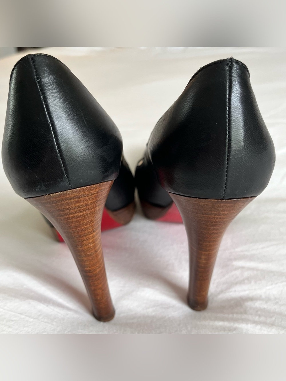 Christian Louboutin Black Leather Wooden Platform Pumps Heels - Picture 6 of 8